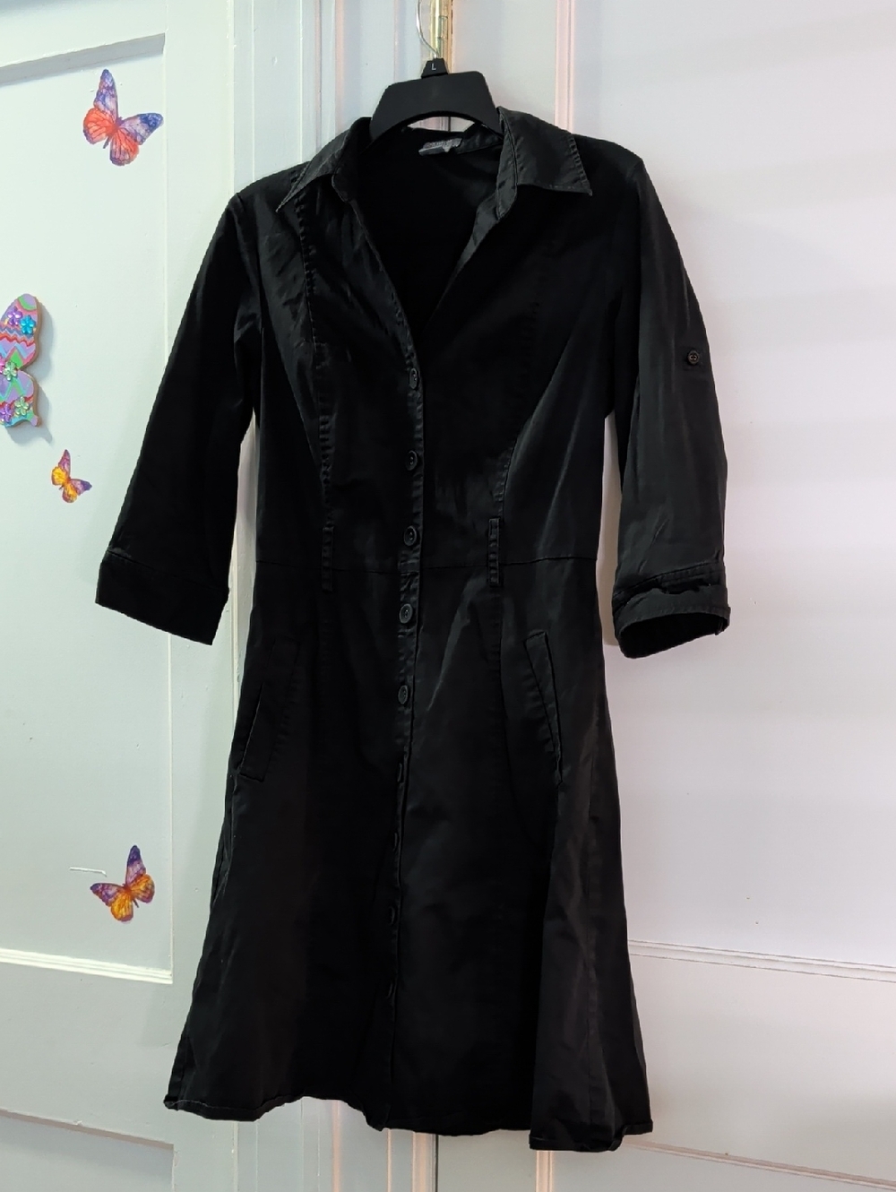Classic Black Button-Front Shirt Dress
